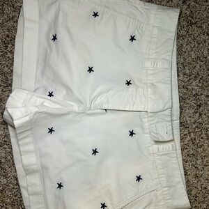White Shorts with Navy Star Embroidery